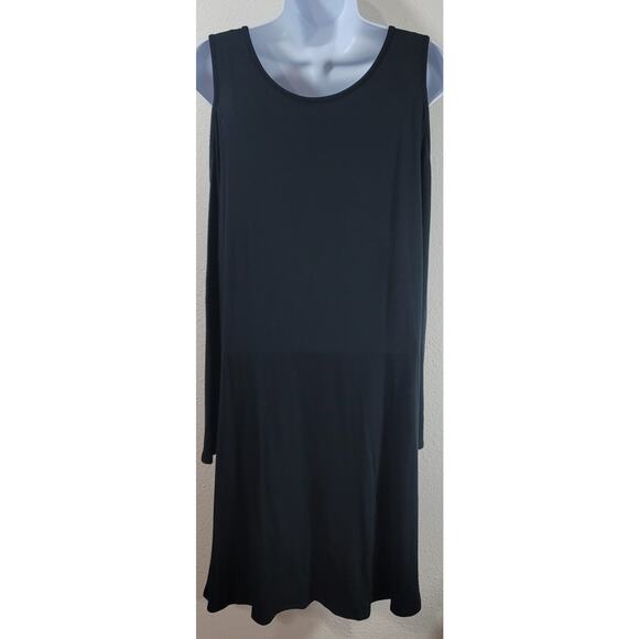 Gibson Latimer Black Cold Shoulder A Line Dress Small Lightweight Flowy Soft - Picture 2 of 5